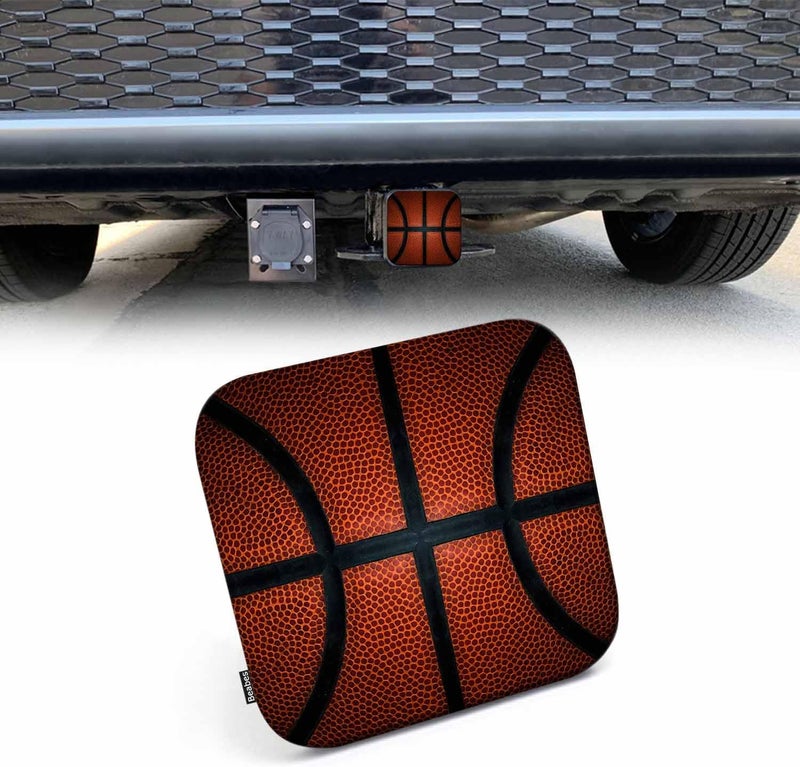 Beabes Hitch Receiver Cover Basketball, Game Sport Leather Basketball 2" Compatible with Trailer Hitch Tube Cover Plug Cap, Rubber Trailer Hitch Cover Towing Hitch Cover, Red Black - Image 1